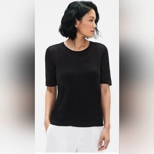 Eileen Fisher Organic Cotton Rib Stretch Crew Neck Top Black Size Large